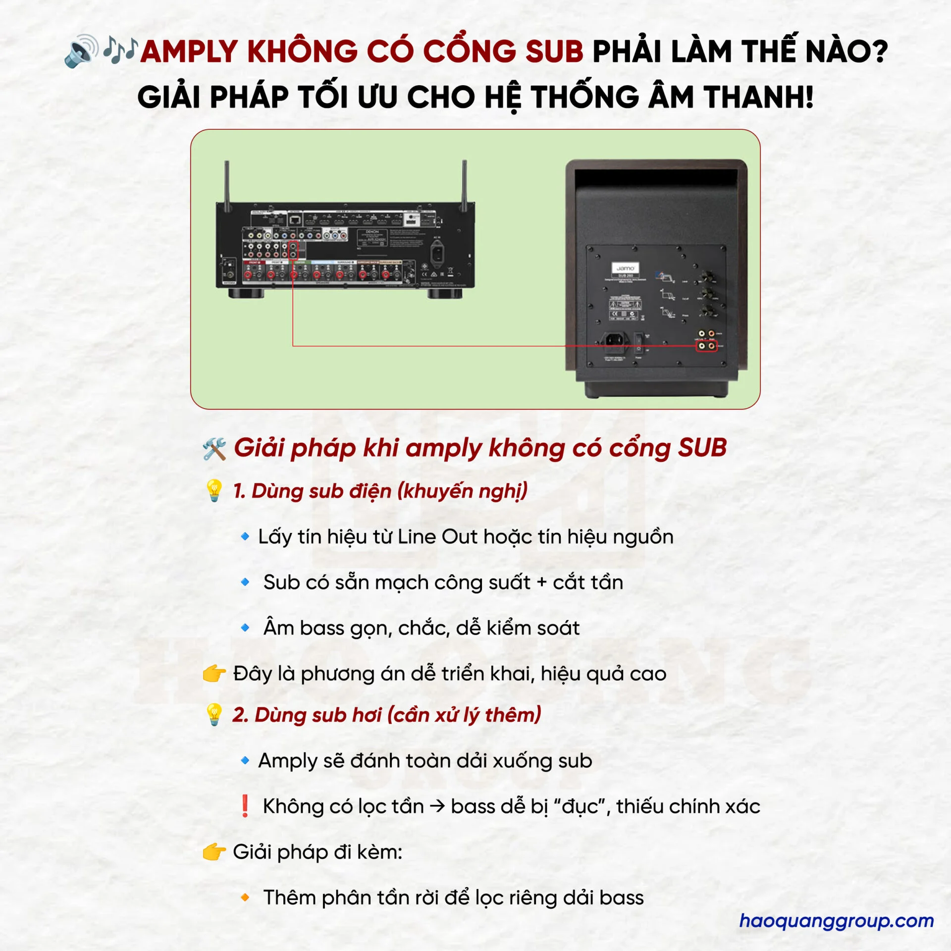 Amply không có cổng SUB phải làm thế nào? Cách khắc phục ra sao? 9 Amply khong co cong SUB phai lam the nao Giai phap toi uu cho he thong am thanh 3
