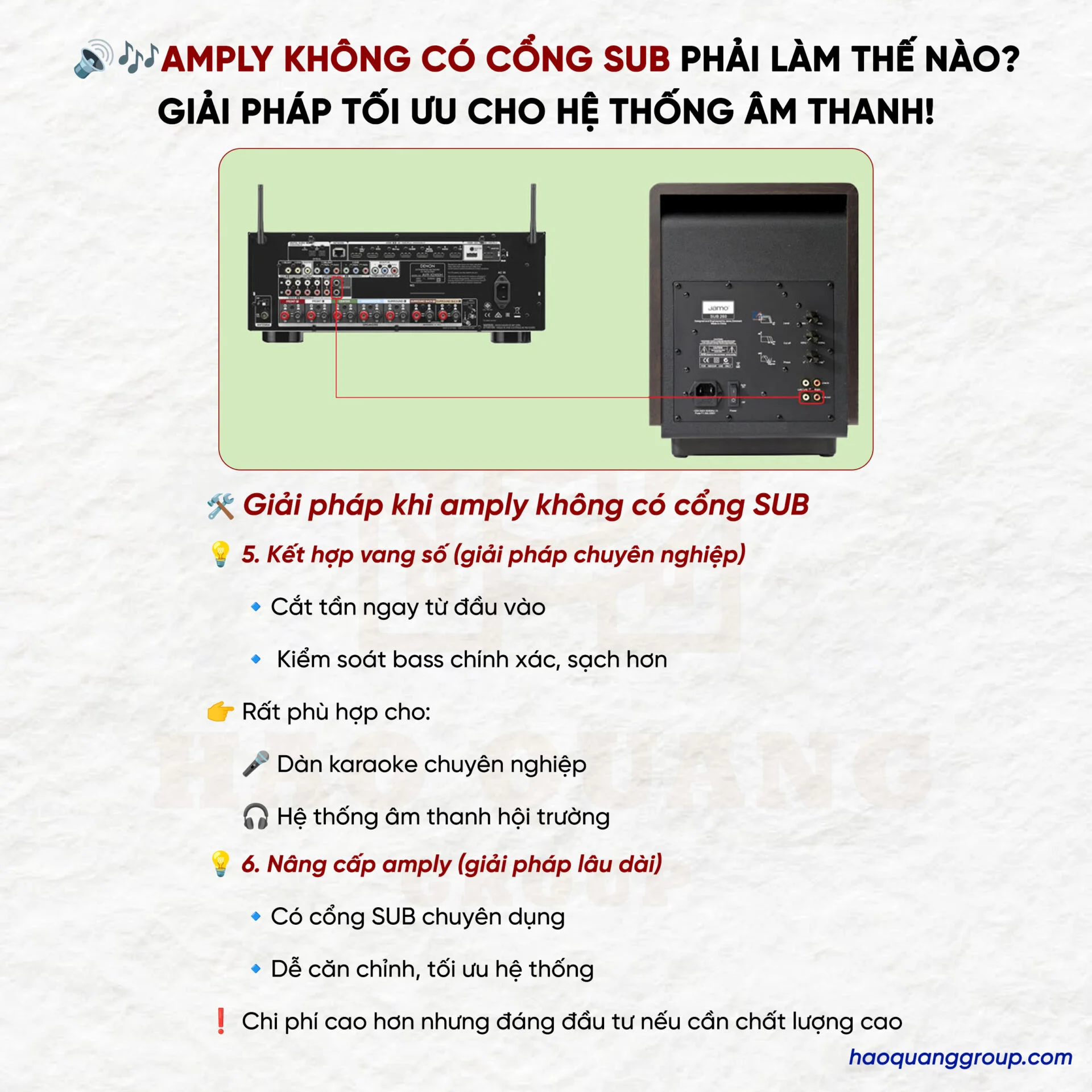 Amply không có cổng SUB phải làm thế nào? Cách khắc phục ra sao? 11 Amply khong co cong SUB phai lam the nao Giai phap toi uu cho he thong am thanh 5