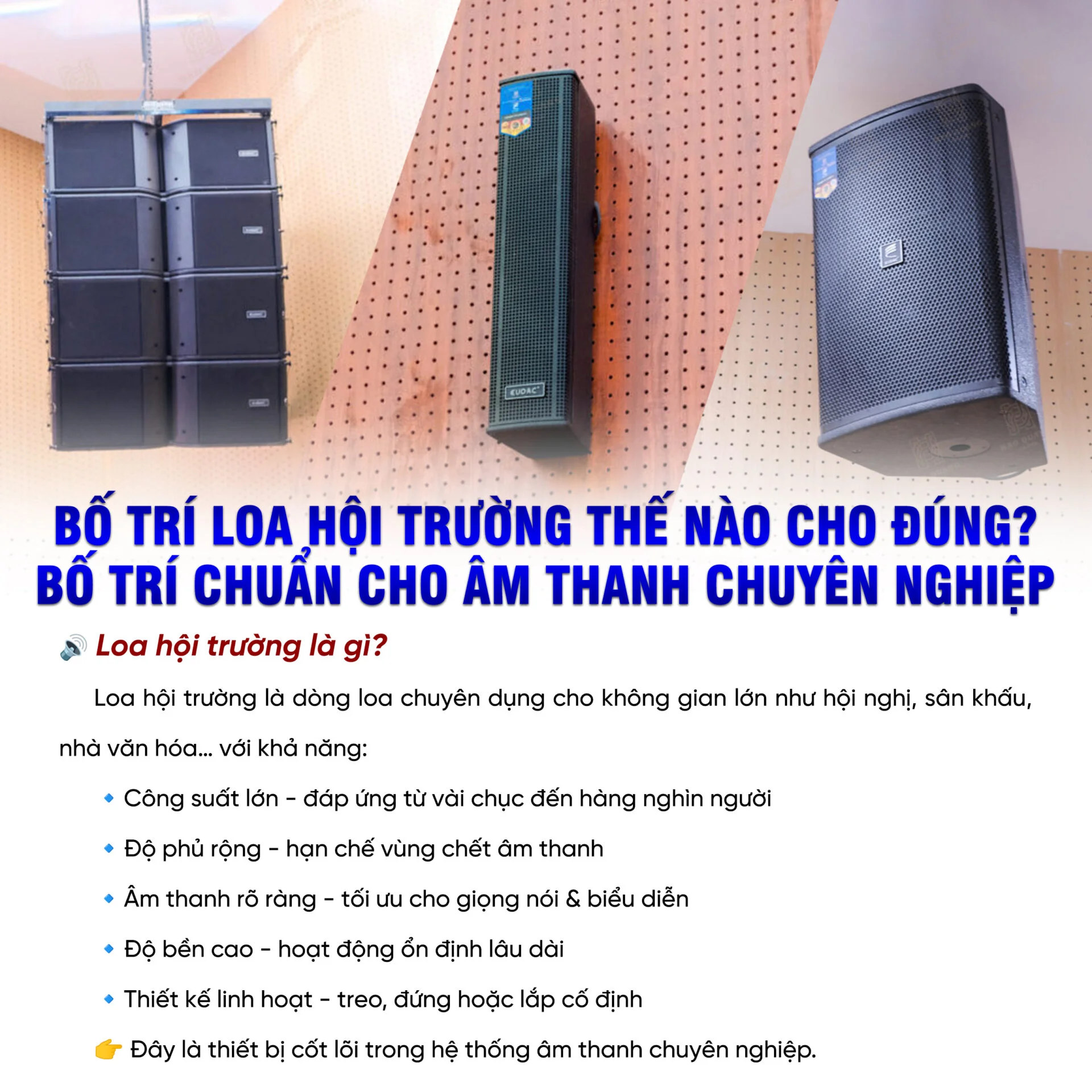 Bố trí loa hội trường thế nào cho đúng? Các phương án bố trí loa hội trường phổ biến 11 Bo tri loa hoi truong the nao cho dung Cac phuong an bo tri loa hoi truong pho bien 1