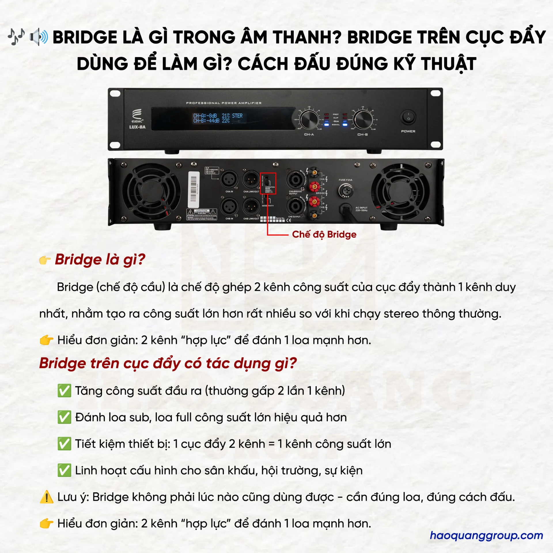 Bridge là gì trong âm thanh? Bridge trên cục đẩy có tác dụng gì? Hướng dẫn cách đấu 5 Bridge la gi trong am thanh Bridge tren cuc day dung de lam gi Cach dau dung ky thuat 1