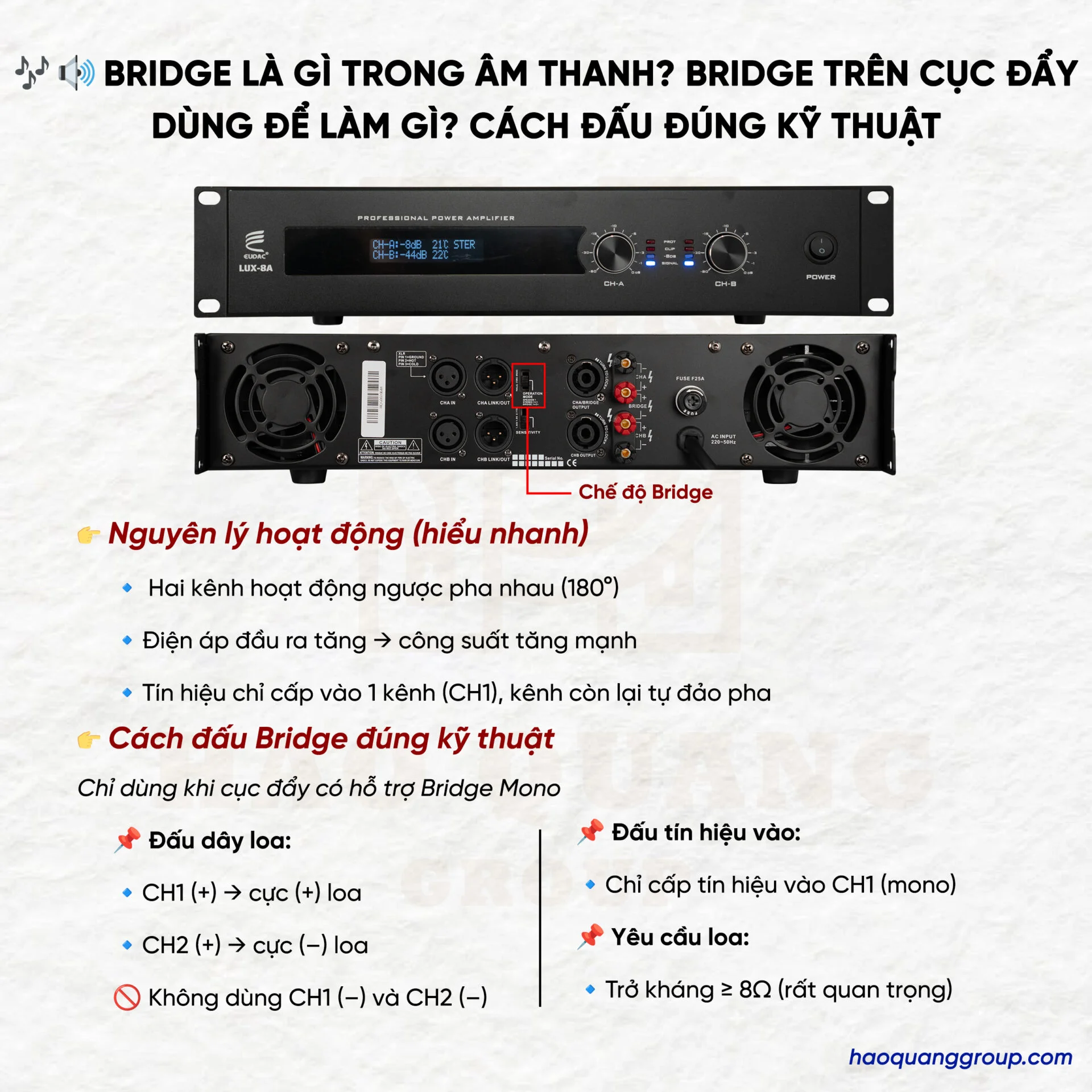 Bridge là gì trong âm thanh? Bridge trên cục đẩy có tác dụng gì? Hướng dẫn cách đấu 6 Bridge la gi trong am thanh Bridge tren cuc day dung de lam gi Cach dau dung ky thuat 2