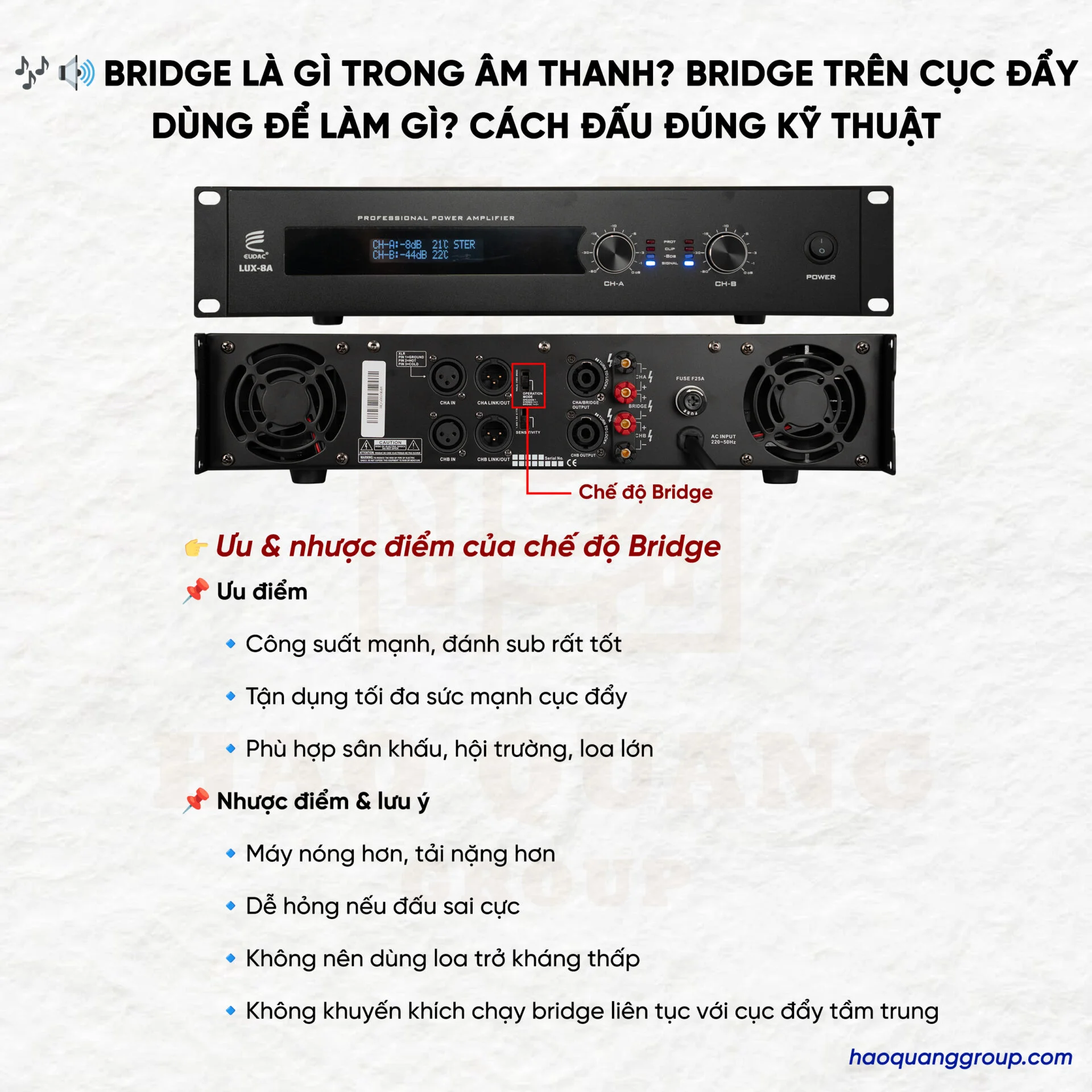 Bridge là gì trong âm thanh? Bridge trên cục đẩy có tác dụng gì? Hướng dẫn cách đấu 7 Bridge la gi trong am thanh Bridge tren cuc day dung de lam gi Cach dau dung ky thuat 3