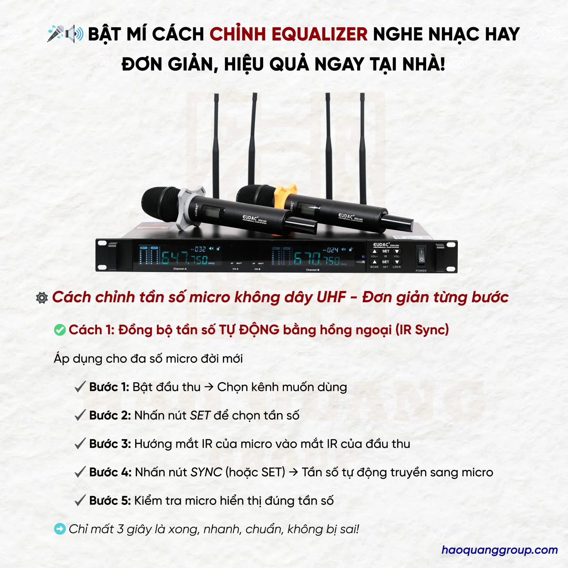 Hướng dẫn cách chỉnh tần số micro không dây UHF đơn giản tại nhà 11 Cach chinh tan so micro khong day UHF don gian hieu qua 3