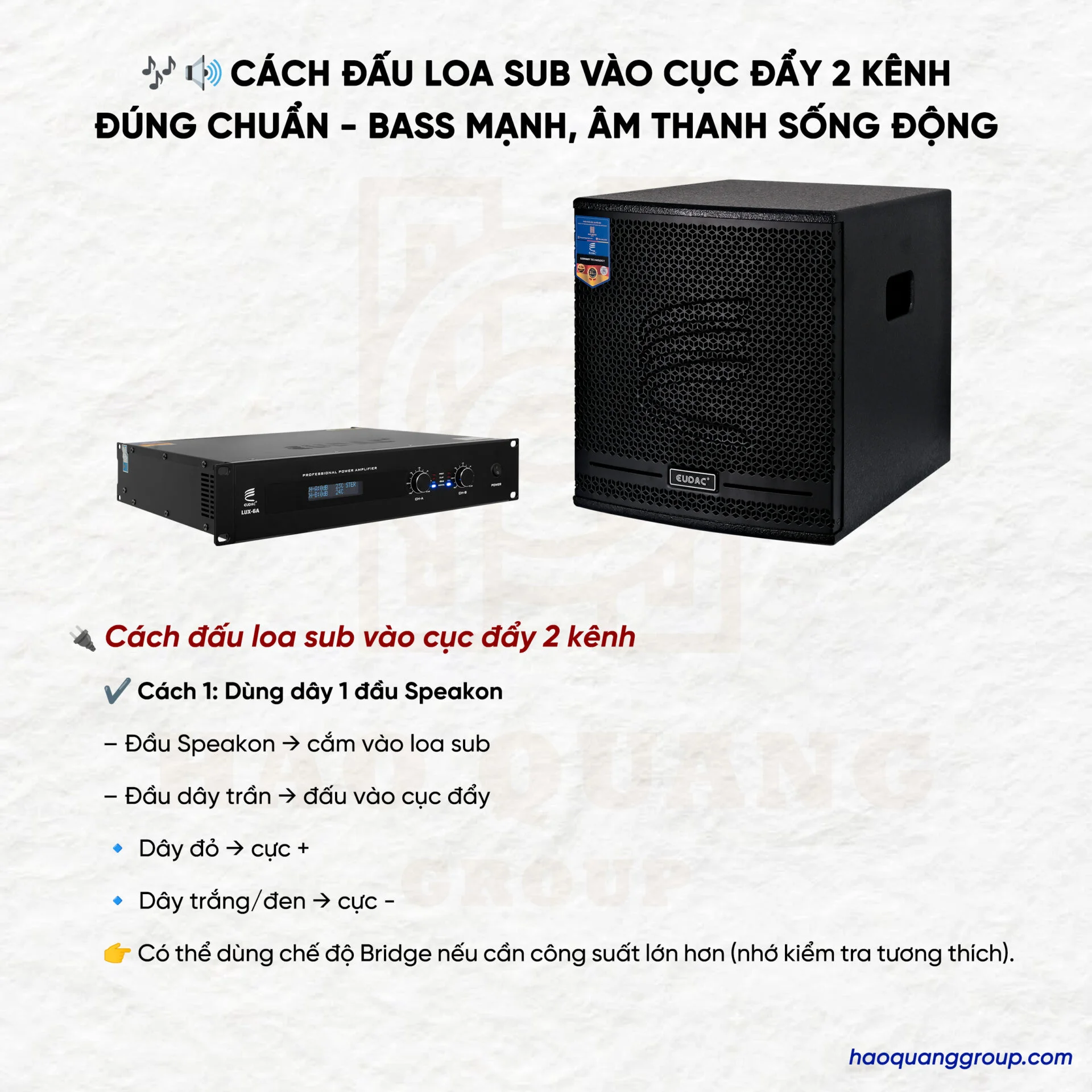 Cách đấu loa sub vào cục đẩy 2 kênh chuẩn âm thanh sống động 8 Cach dau loa sub vao cuc day 2 kenh chuan am thanh song dong 3