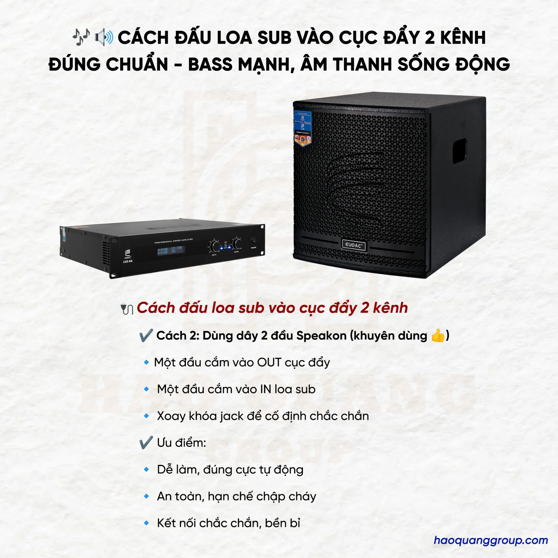 Cách đấu loa sub vào cục đẩy 2 kênh chuẩn âm thanh sống động 9 Cach dau loa sub vao cuc day 2 kenh chuan am thanh song dong 4
