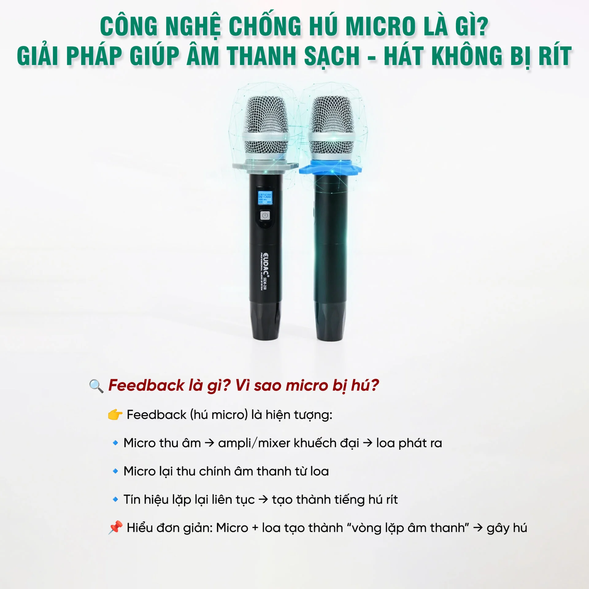 Công nghệ chống hú micro là gì? Các thiết bị chống hú micro không dây phổ biến 4 Cong nghe chong hu micro la gi Cac thiet bi chong hu micro khong day pho bien 1