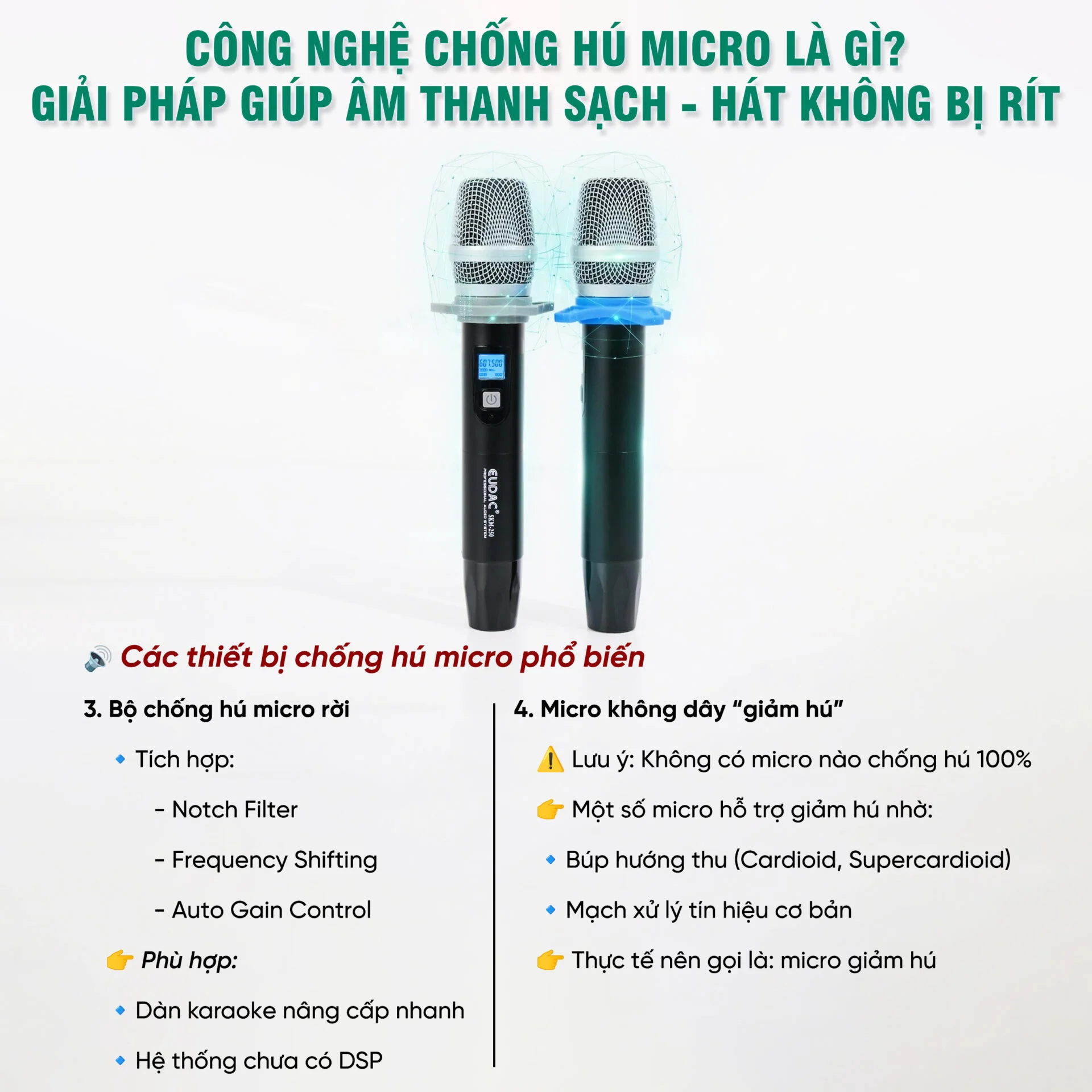 Công nghệ chống hú micro là gì? Các thiết bị chống hú micro không dây phổ biến 10 Cong nghe chong hu micro la gi Cac thiet bi chong hu micro khong day pho bien 7