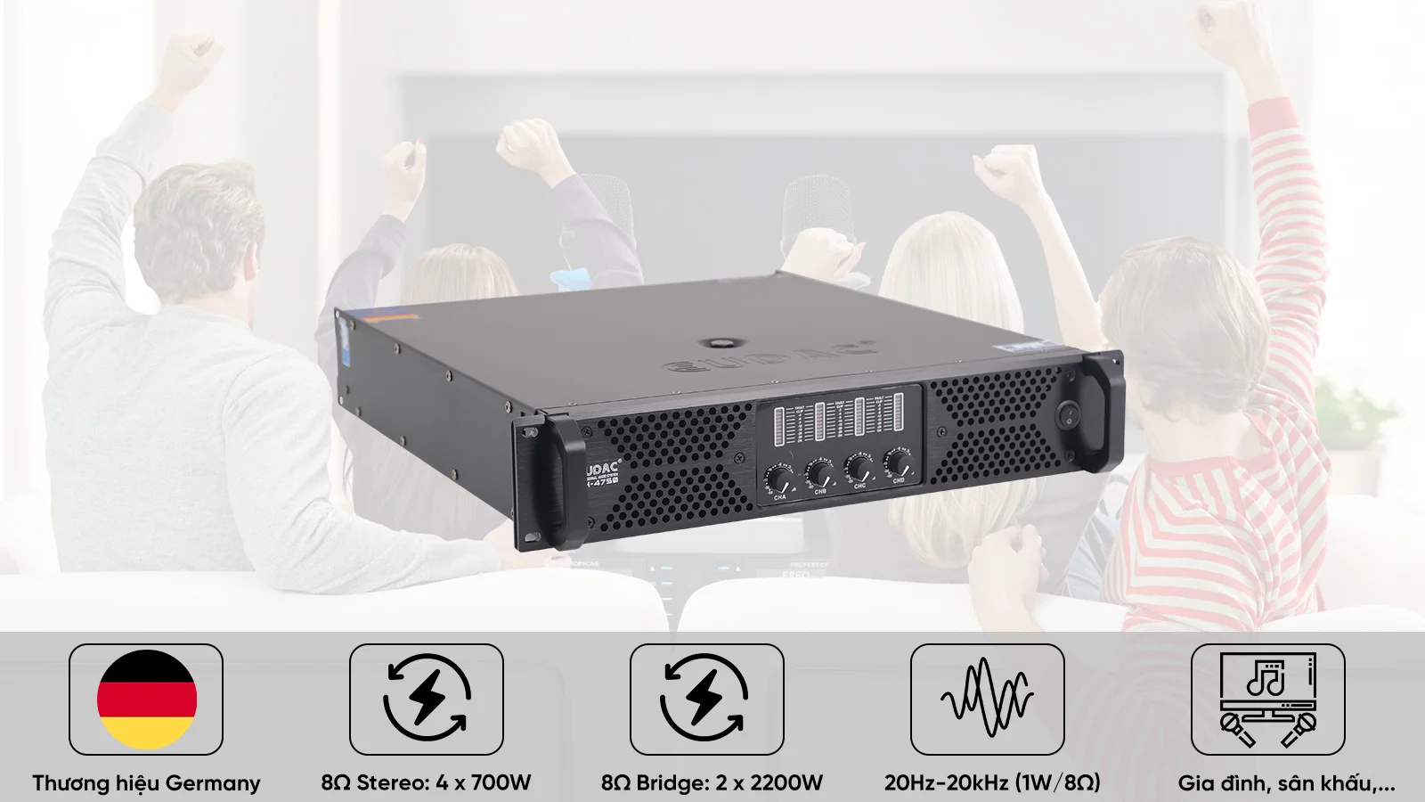 Top Cục đẩy 4 kênh 800W chất lượng, giá tốt nhất hiện nay 5 Cục đẩy EUDAC AH-4750 được trang bị công suất mạnh mẽ, dải tần số rộng