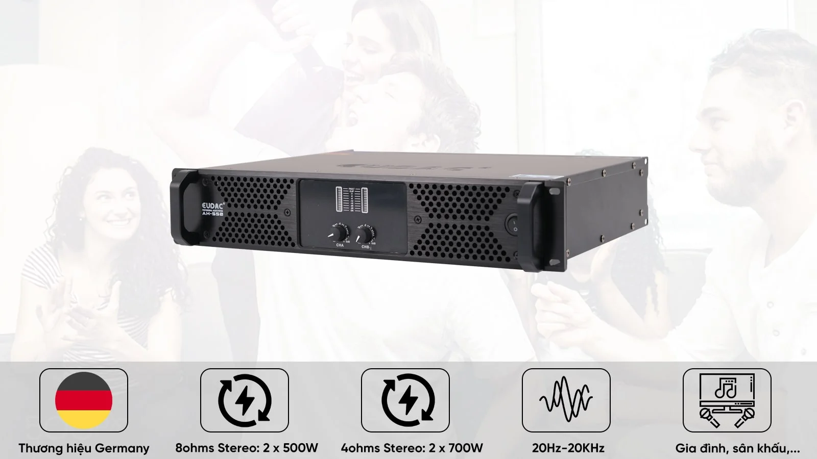 Đẩy công suất nhỏ có kéo nổi loa công suất lớn không? Giải thích chi tiết 2 EUDAC AH-550 được trang bị những tính năng chuyên nghiệp, tạo nên những âm thanh sống động