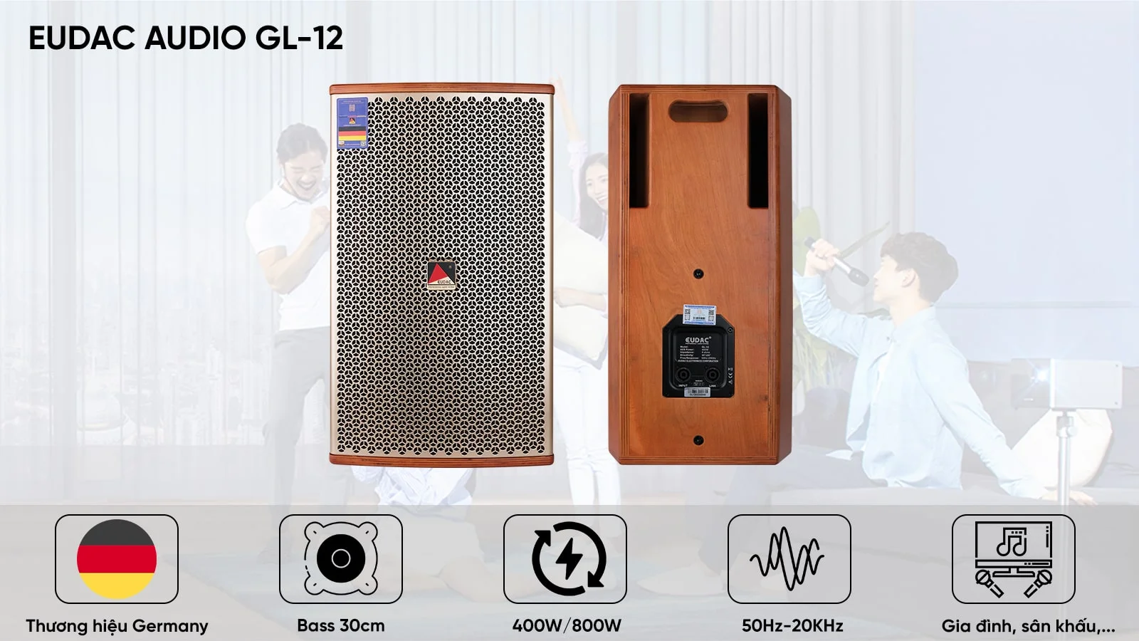 Combo Karaoke EUDAC Audio ROYAL 01 2 GL-12 là dòng loa có cấu hình mạnh mẽ chất âm sống động, chi tiết