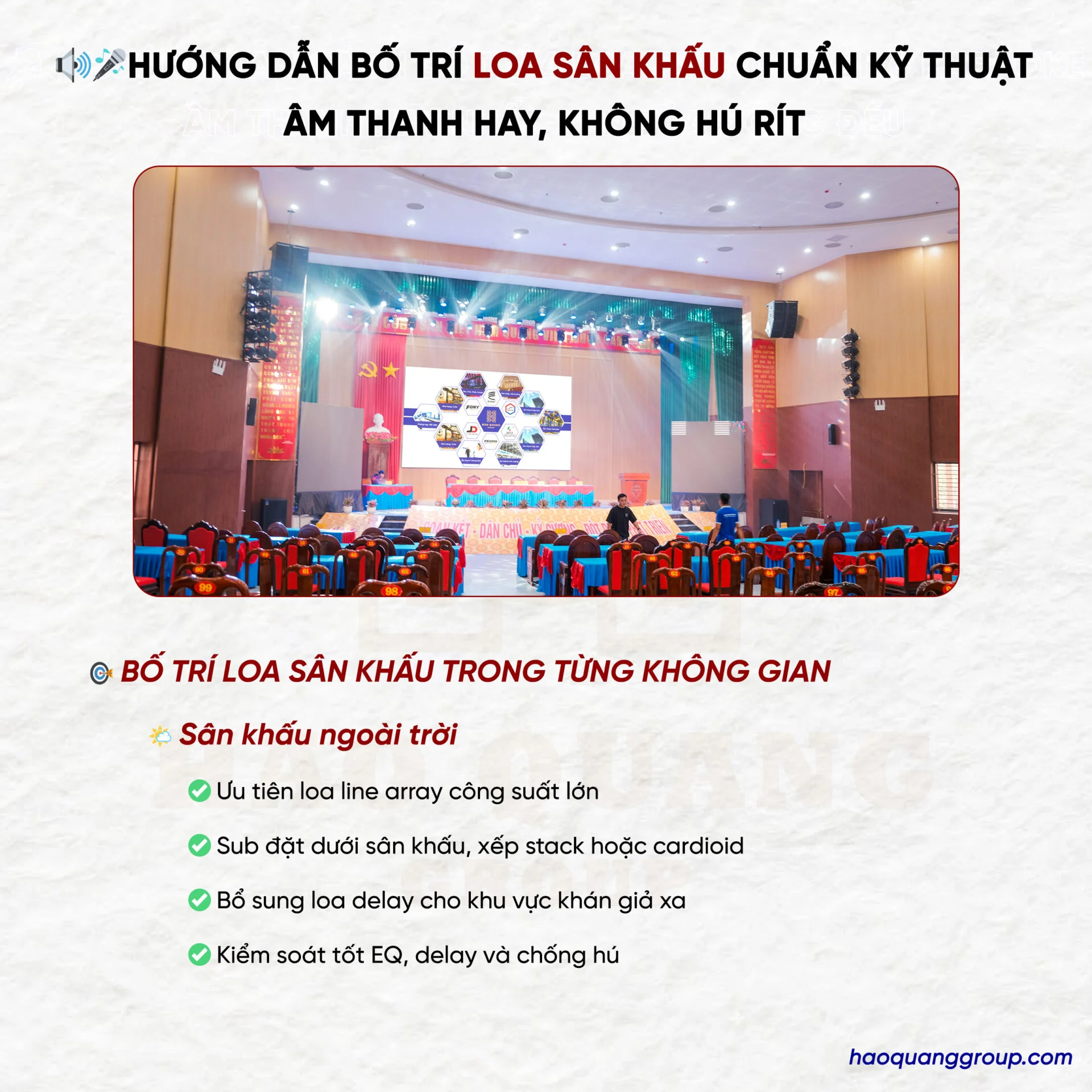 Hướng dẫn cách bố trí loa sân khấu chuẩn kỹ thuật âm thanh hay nhất 17 Huong dan bo tri loa san khau chuan ky thuat Am thanh hay khong hu rit 6