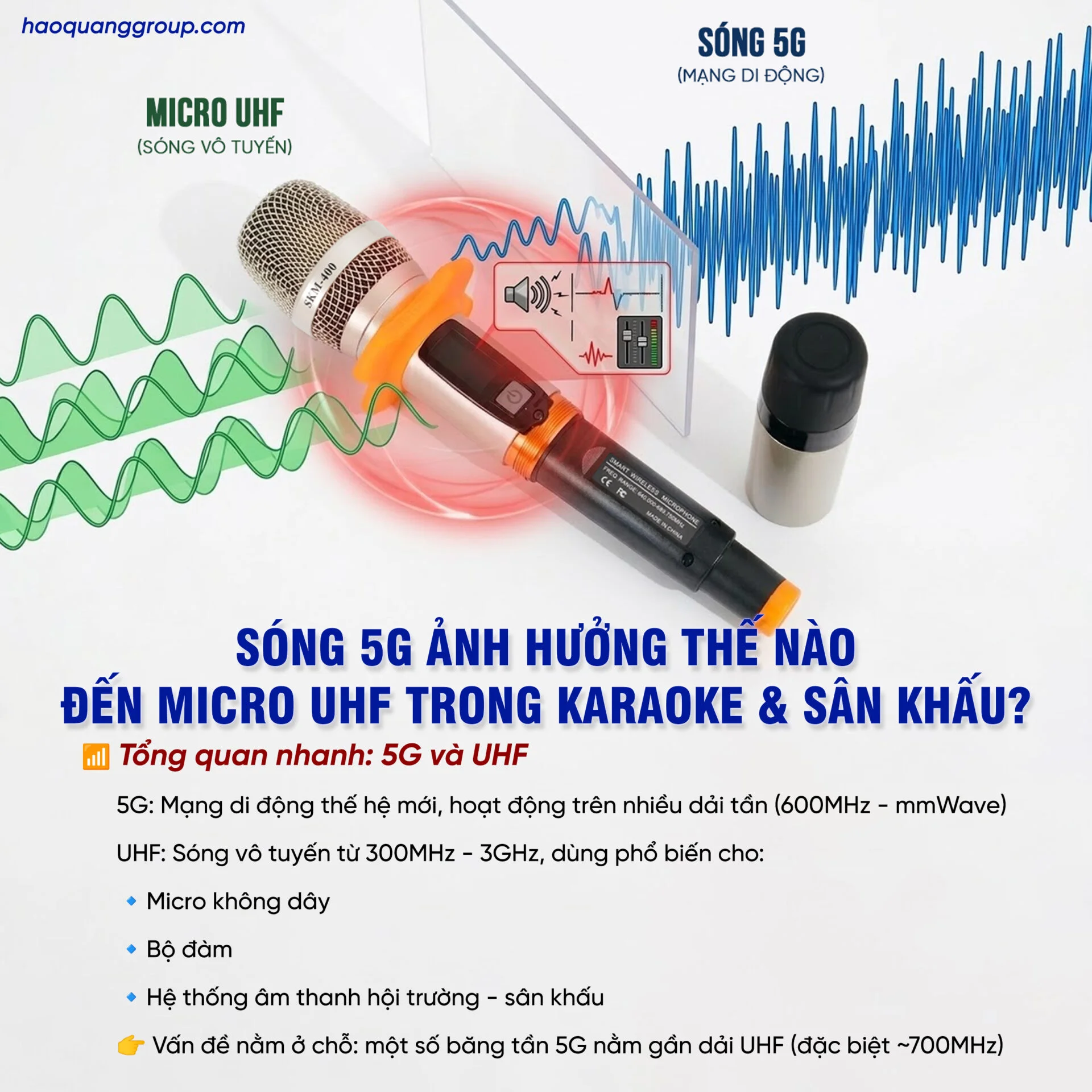 Sóng 5G ảnh hưởng như thế nào đến sóng UHF khi sử dụng micro karaoke, sân khấu? 4 Song 5G anh huong nhu the nao den song UHF khi su dung micro karaoke san khau 1