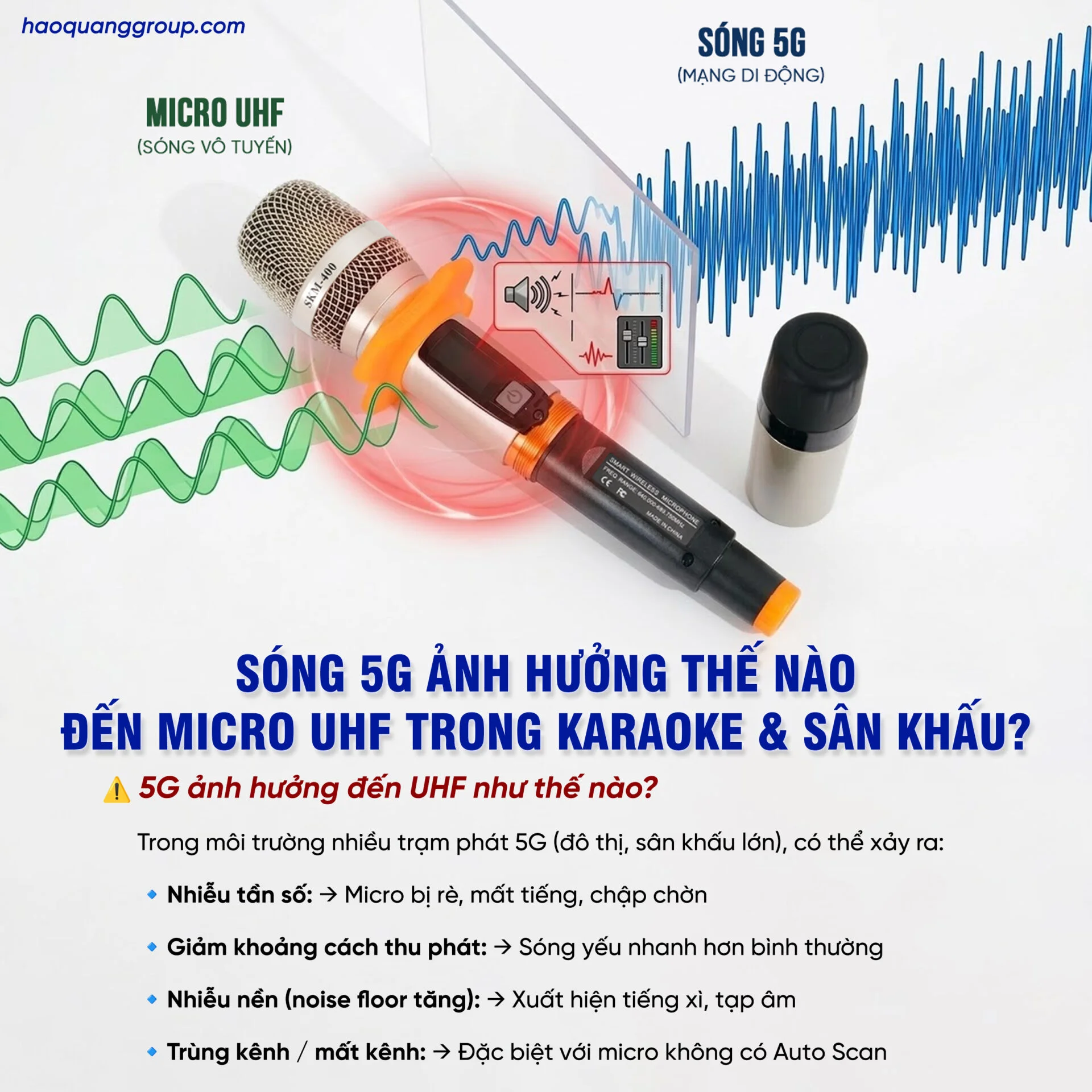 Sóng 5G ảnh hưởng như thế nào đến sóng UHF khi sử dụng micro karaoke, sân khấu? 5 Song 5G anh huong nhu the nao den song UHF khi su dung micro karaoke san khau 2