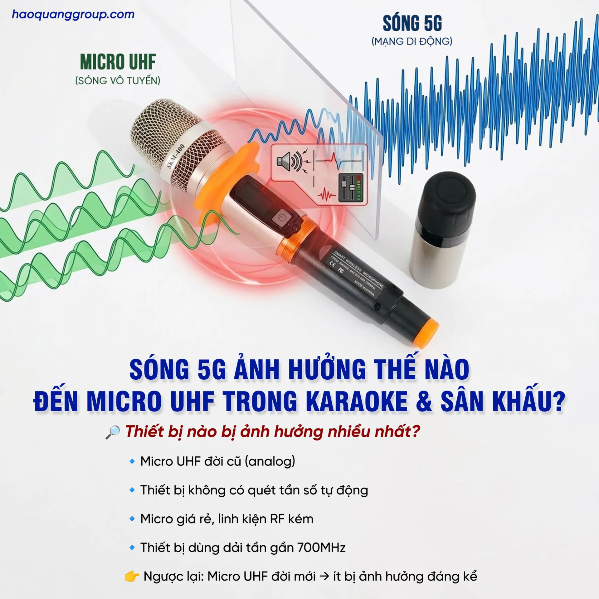 Sóng 5G ảnh hưởng như thế nào đến sóng UHF khi sử dụng micro karaoke, sân khấu? 6 Song 5G anh huong nhu the nao den song UHF khi su dung micro karaoke san khau 3