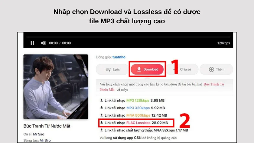Nhấn tải nhạc tùy thuộc vào nhu cầu chất lượng của mình Nhấn tải nhạc tùy thuộc vào nhu cầu chất lượng của mình
