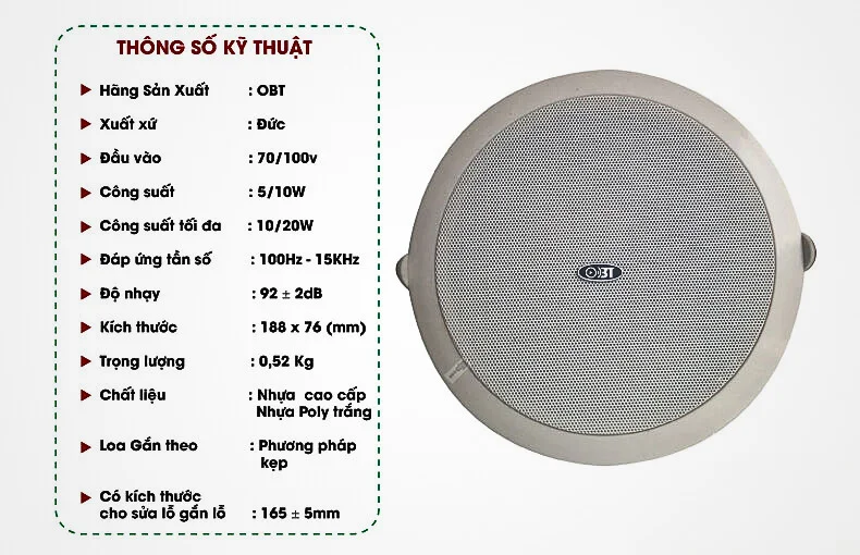 Loa âm trần OBT-605 3 Loa Âm Trần OBT-605 - Âm Thanh Đầy Mạnh Mẽ, Tinh Tế Cho Mọi Không Gian