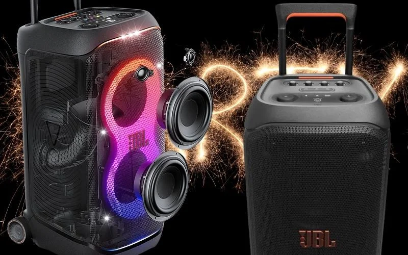 Top loa Bluetooth có đèn LED nháy theo nhạc đáng mua nhất năm 5 Loa JBL PartyBox Stage 320 trang bị màn hình LED Party đồng điệu với âm nhạc.